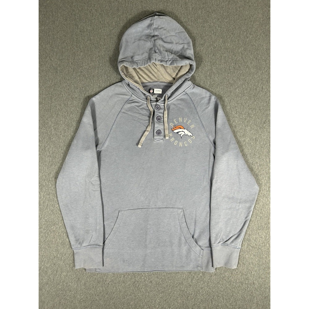 Denver Broncos NFL Team Apparel Henley Hoodie Mens Gray Pullover Sweatshirt M
